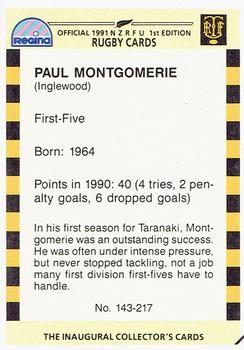 1991 Regina NZRFU 1st Edition #143 Paul Montgomerie Back